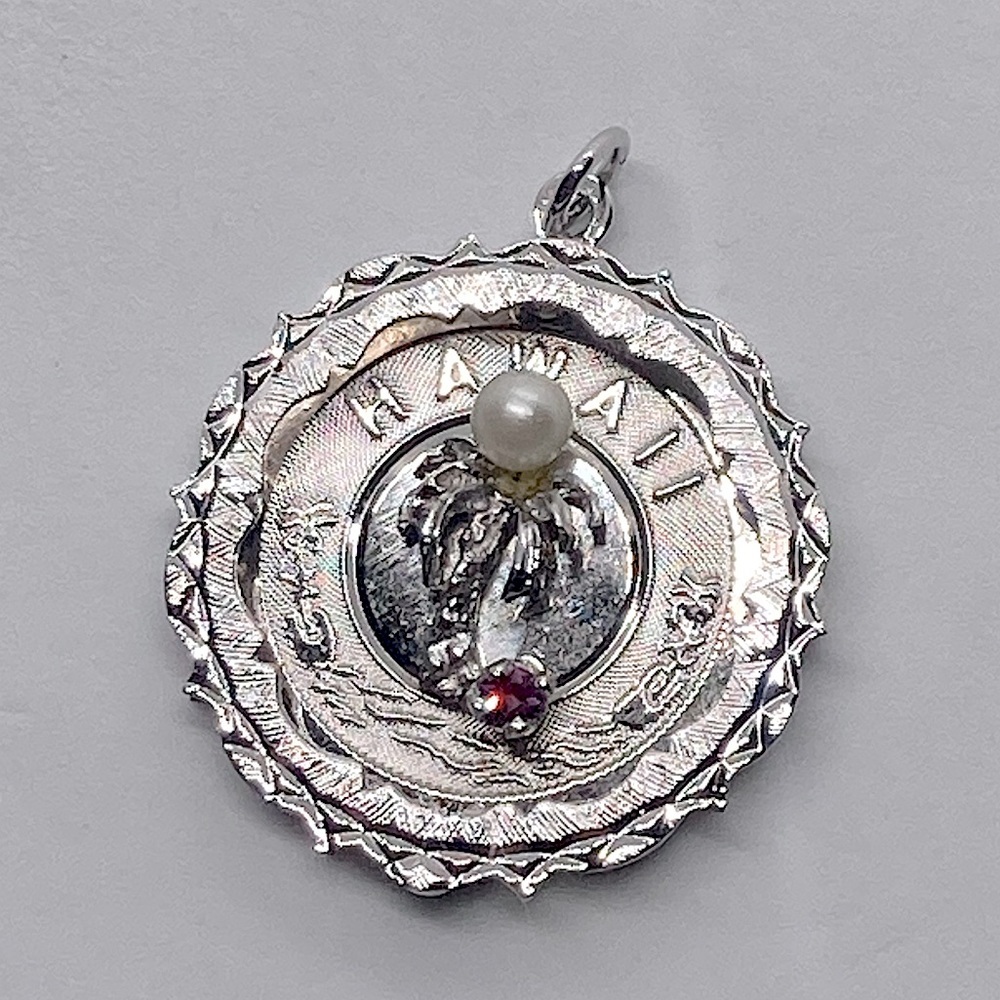 Vtg Crea Sterling Pearl & Pink / Red Stone & Pearl Hawaii Pendant 3D / 1.2”